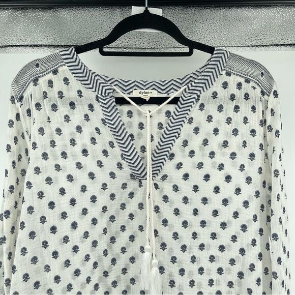 Dylan Women’s Boho Printed Poet Swing Cotton Tassel Tie Blouse Top Small - Picture 3 of 16